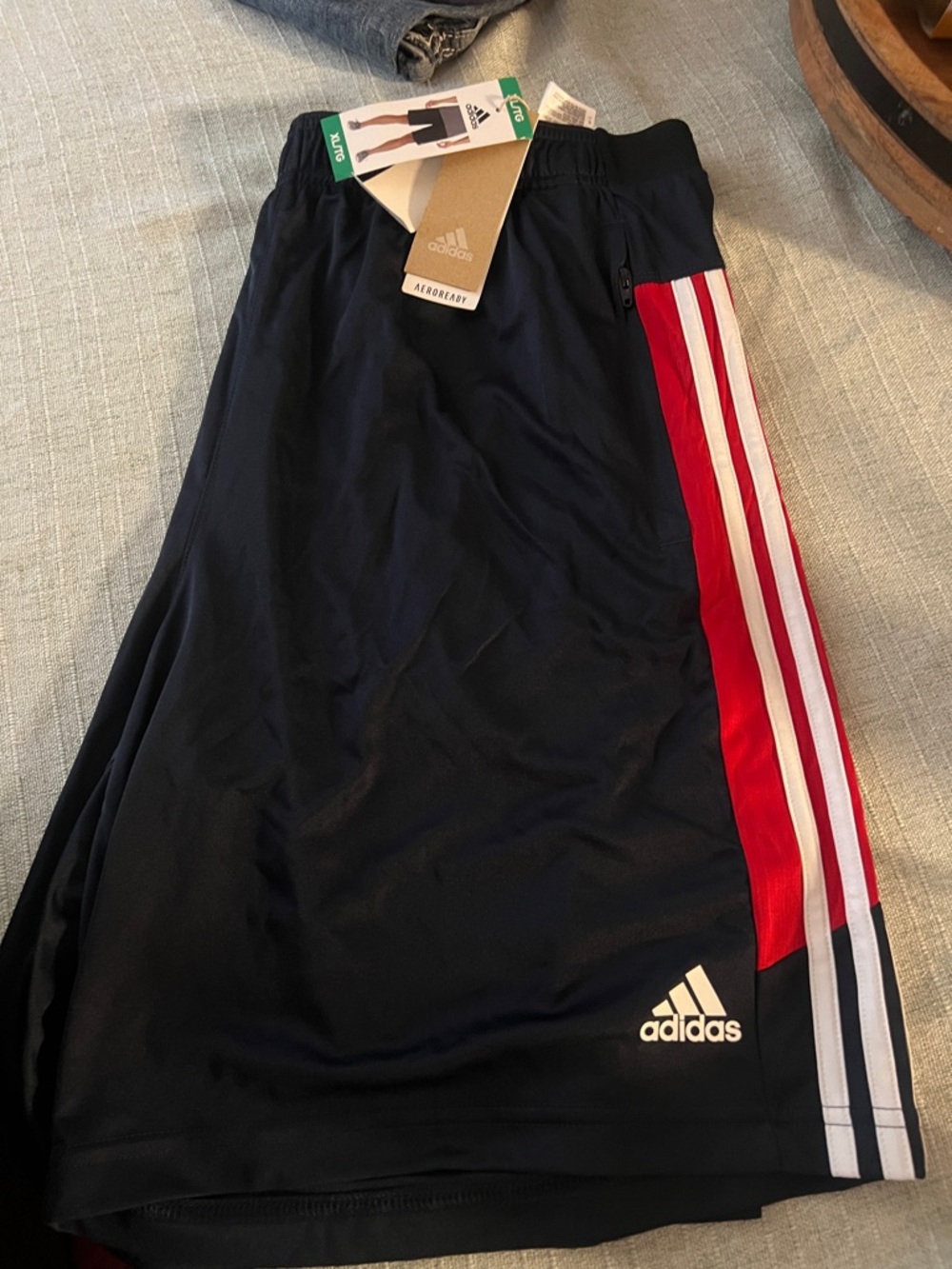 adidas Navy Shorts with Red & White Side Stripes